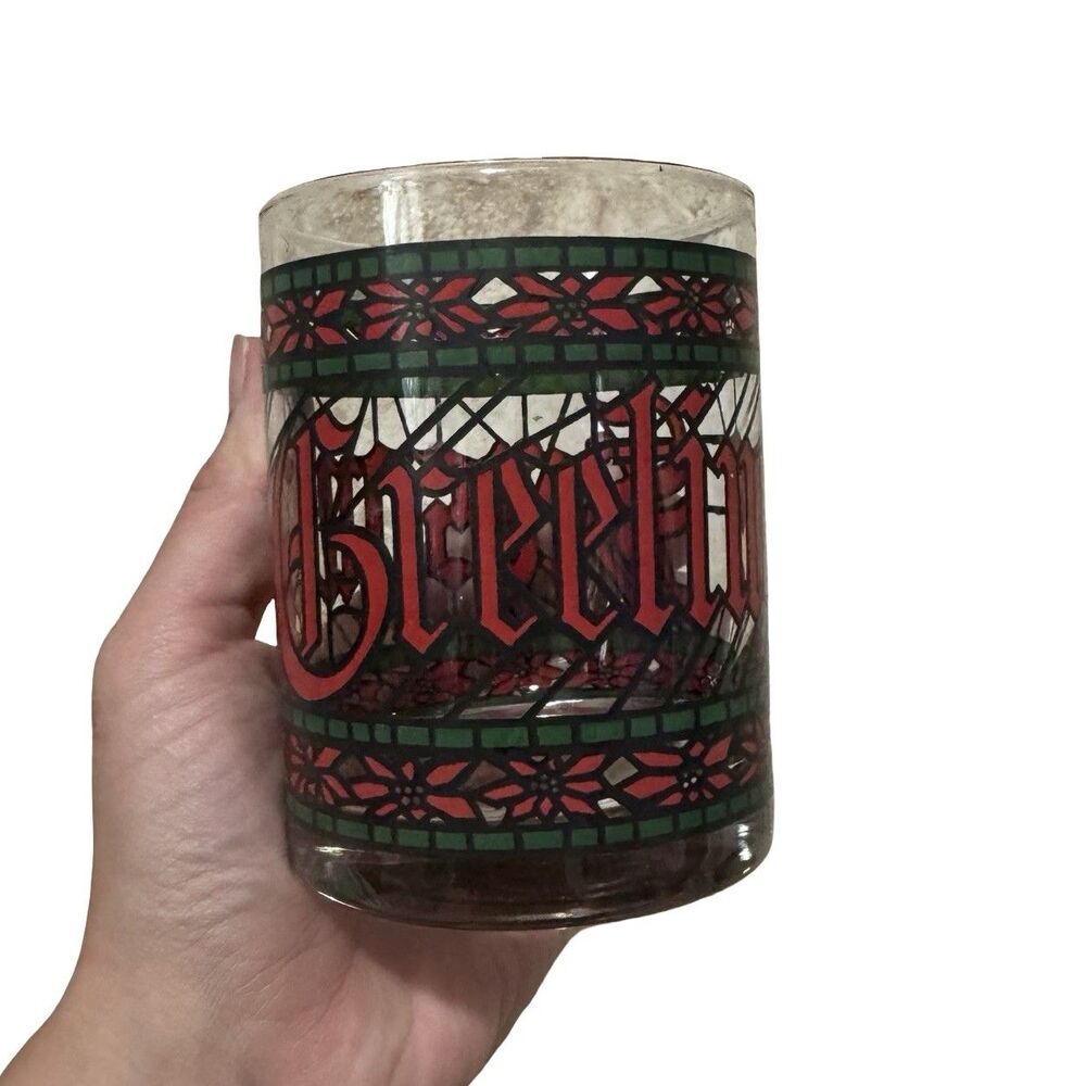 Vintage 1970s Cera Houze Seasons Greetings Glass Stained Glass Christmas Holiday